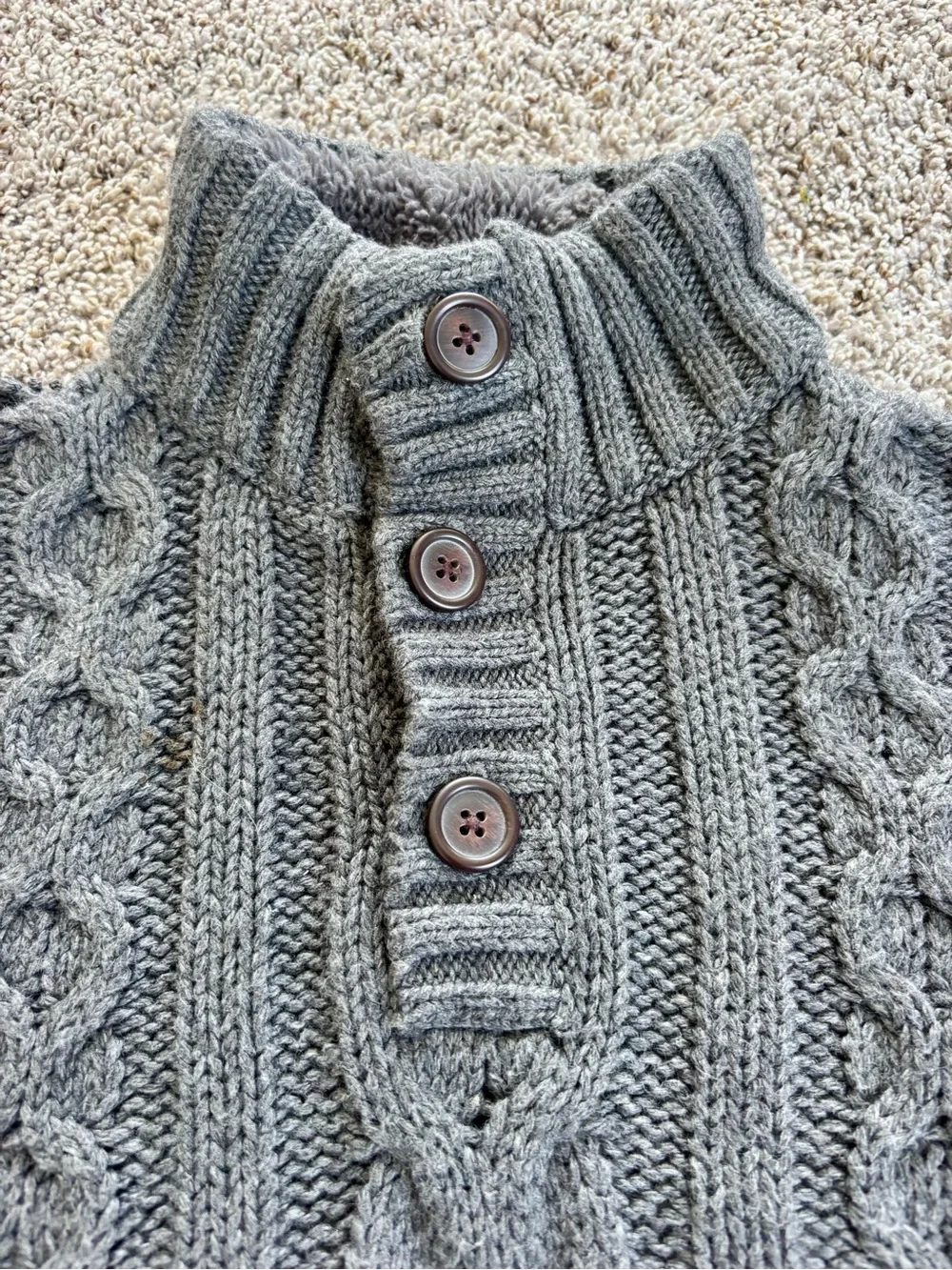 Boys gap Cable Knit Button sherpa lined neck Sweater - Gray